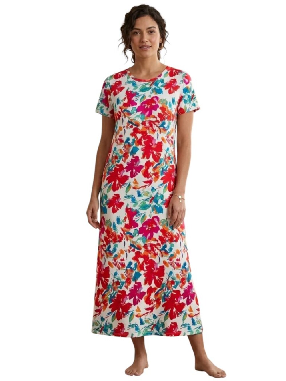 Naggoo Floral Maxi Dress Short Sleeve Resortwear Vacation Coastal Beach Size XL